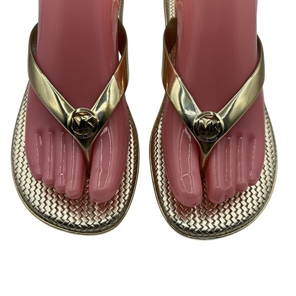 Michael Kors Womens 8M Jelly PVC Flip Flops Metallic Gold Sandals Beach Vacation - Picture 5 of 11